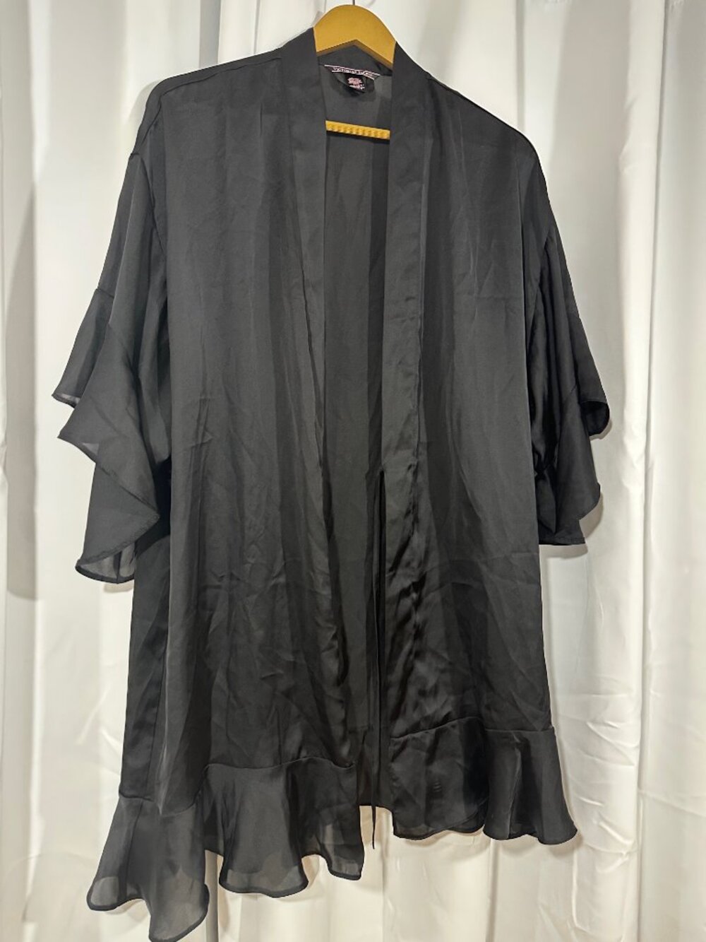 Victoria's Secret Black Chiffon Kimono Robe Cover Up XS/S Ruffle Hem